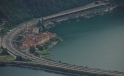 Autobahn beim Damm von Melide im Tessin / The Barrage of Melide Canton Ticino Autobahn beim Damm von Melide im Tessin / The Barrage of Melide Canton Ticino